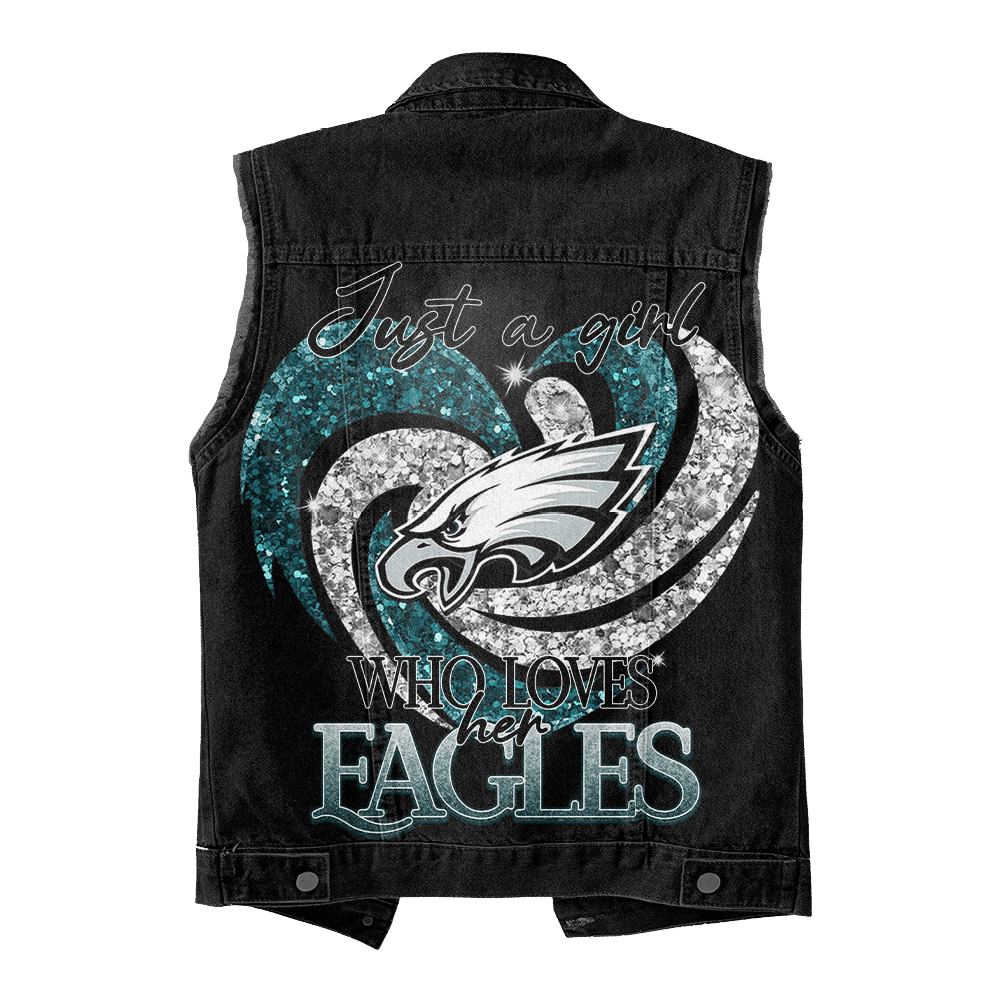 LIMITED EDITION - NEW PREMIUM NFL02 PPE PHILADELPHIA EAGLES UNISEX SLEEVELESS DENIM JACKET