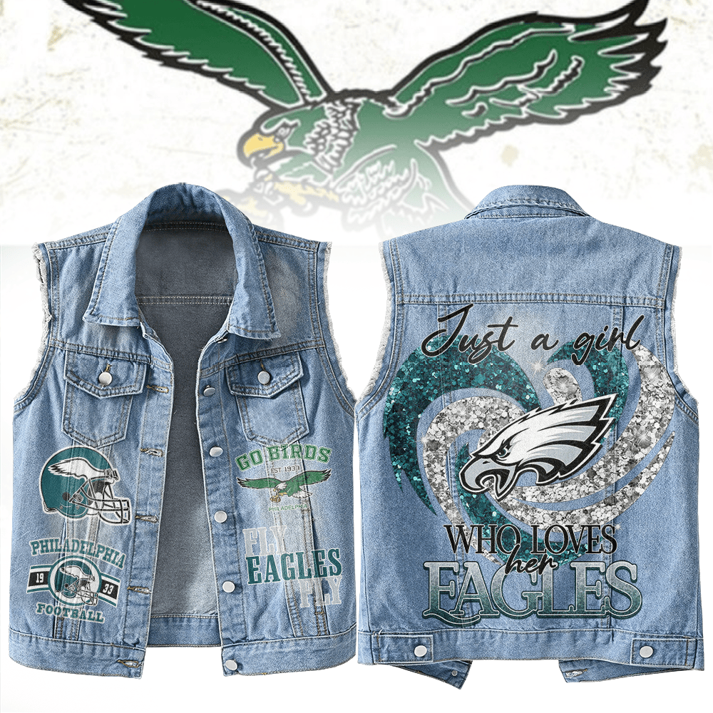 LIMITED EDITION - NEW PREMIUM NFL02 PPE PHILADELPHIA EAGLES UNISEX SLEEVELESS DENIM JACKET