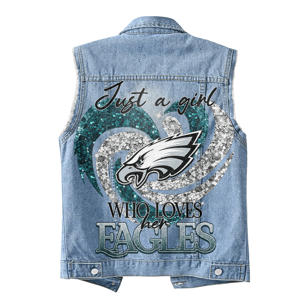 LIMITED EDITION - NEW PREMIUM NFL02 PPE PHILADELPHIA EAGLES UNISEX SLEEVELESS DENIM JACKET