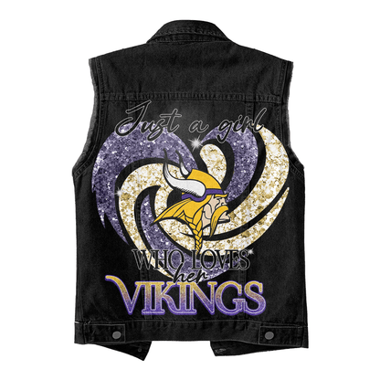LIMITED EDITION - NEW PREMIUM NFL05 MVK MINNESOTA VIKINGS UNISEX SLEEVELESS DENIM JACKET