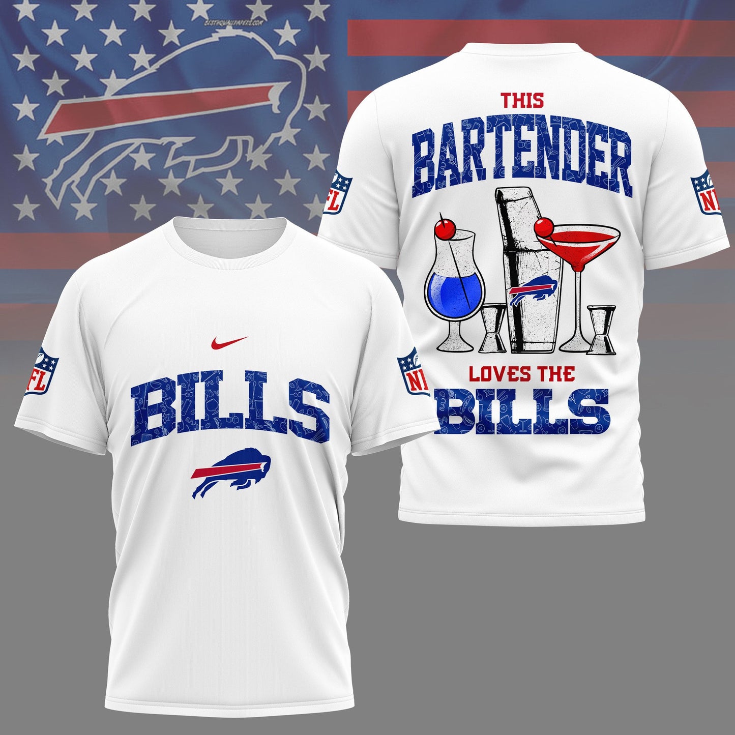 LIMITED EDITION - NEW CUSTOMIZED NFL03 BFB BUFFALO BILLS BARTENDER FAN 3D SHIRT