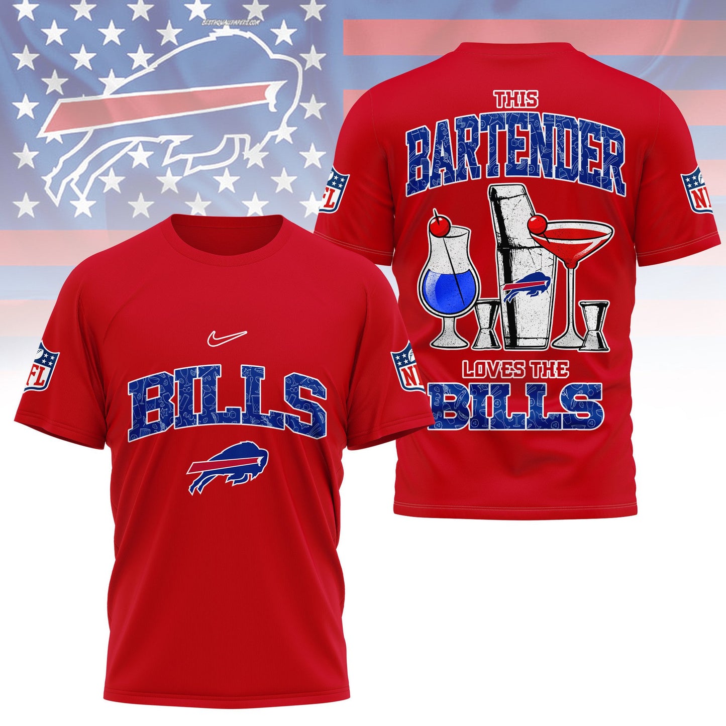 LIMITED EDITION - NEW CUSTOMIZED NFL03 BFB BUFFALO BILLS BARTENDER FAN 3D SHIRT