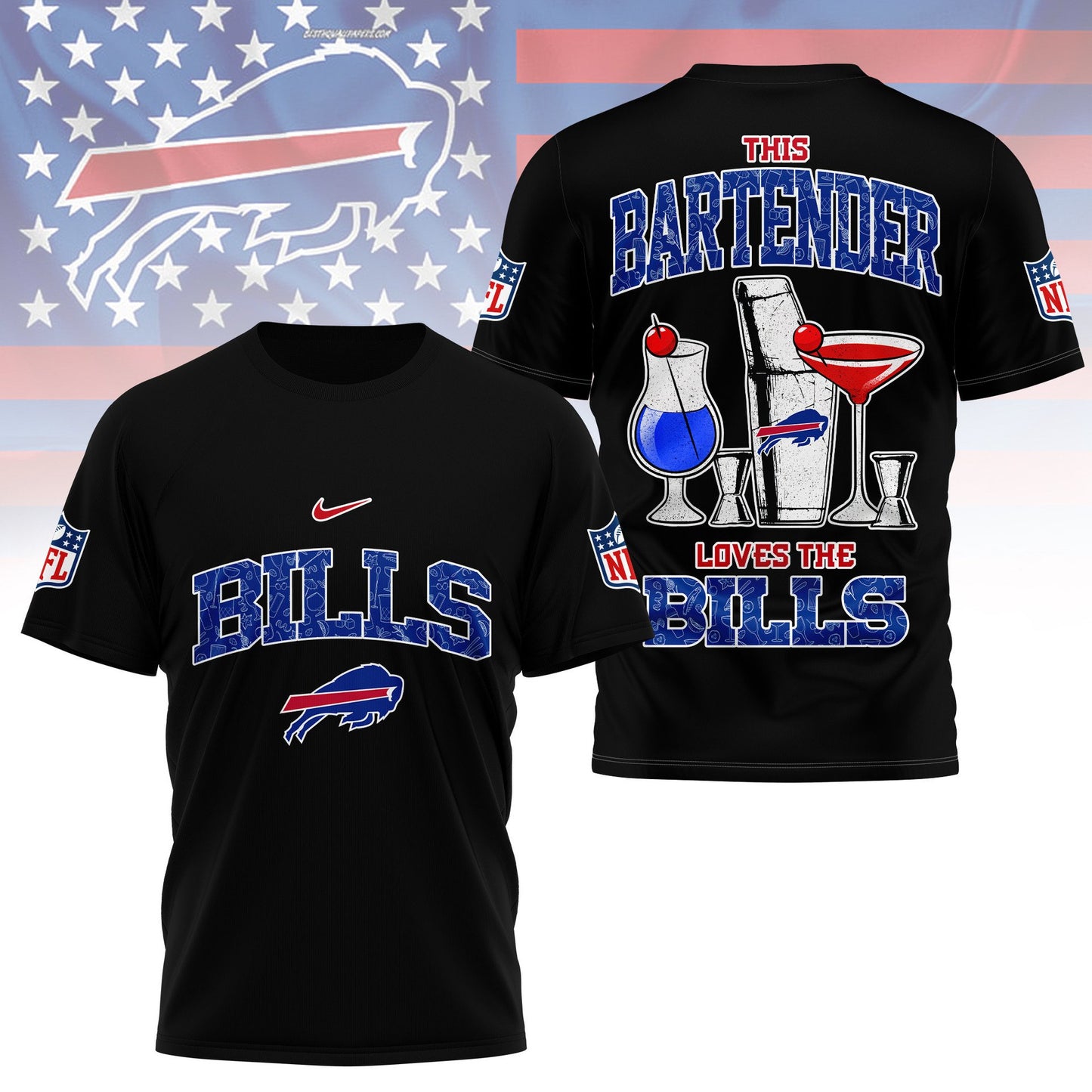 LIMITED EDITION - NEW CUSTOMIZED NFL03 BFB BUFFALO BILLS BARTENDER FAN 3D SHIRT