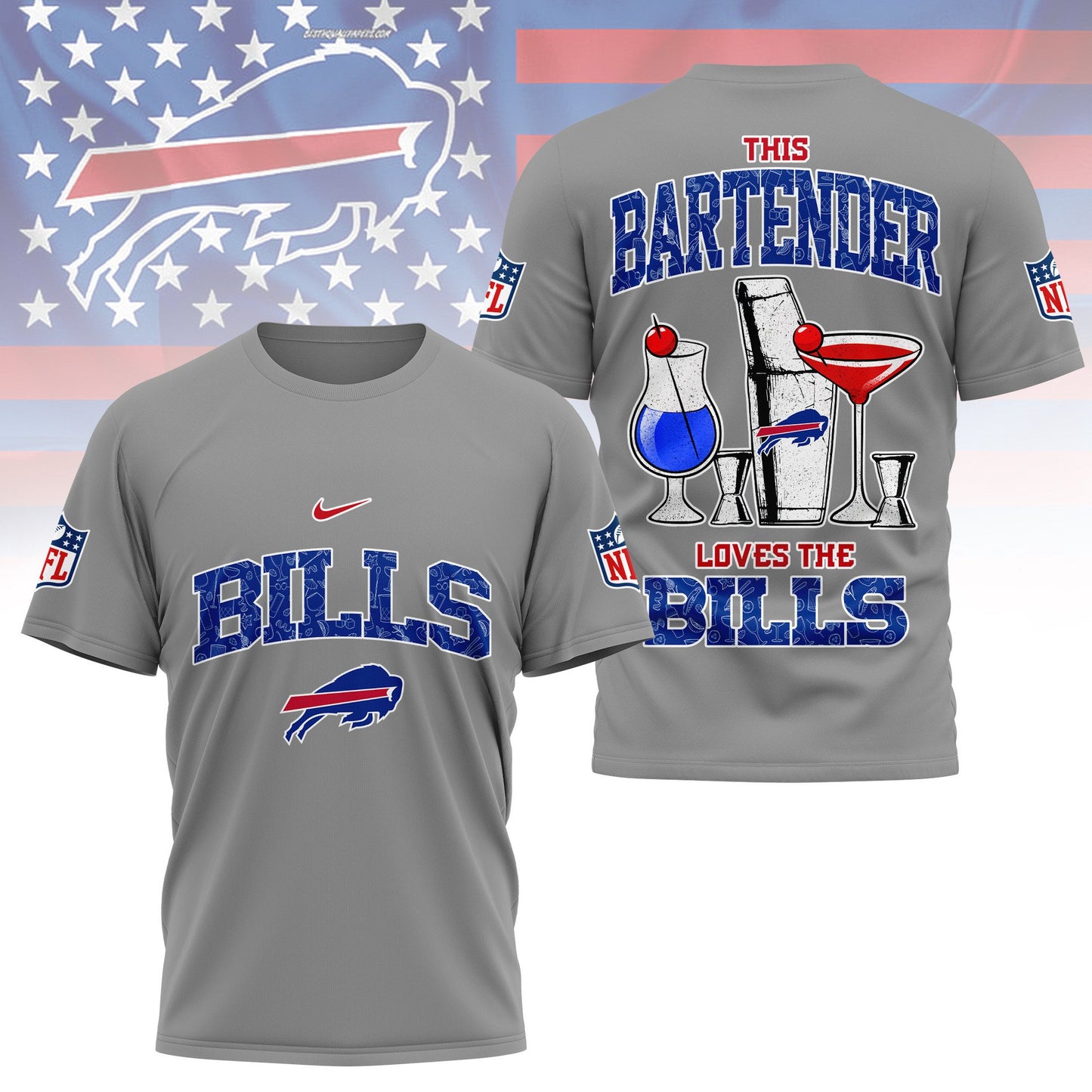 LIMITED EDITION - NEW CUSTOMIZED NFL03 BFB BUFFALO BILLS BARTENDER FAN 3D SHIRT