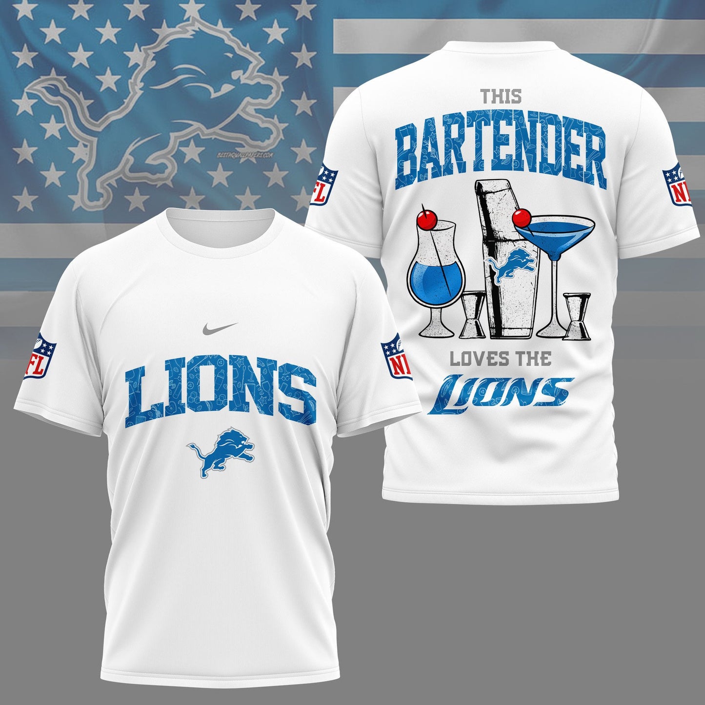 LIMITED EDITION - NEW CUSTOMIZED NFL04 DTL DETROIT LIONS BARTENDER FAN 3D SHIRT