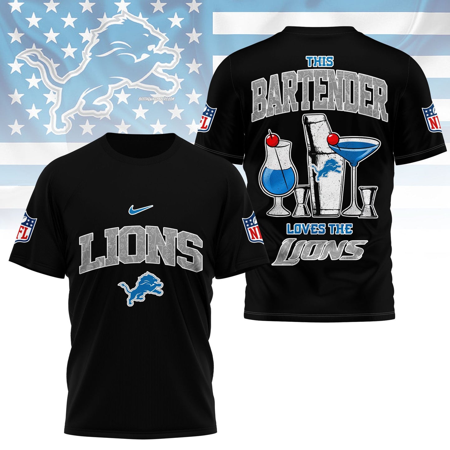 LIMITED EDITION - NEW CUSTOMIZED NFL04 DTL DETROIT LIONS BARTENDER FAN 3D SHIRT