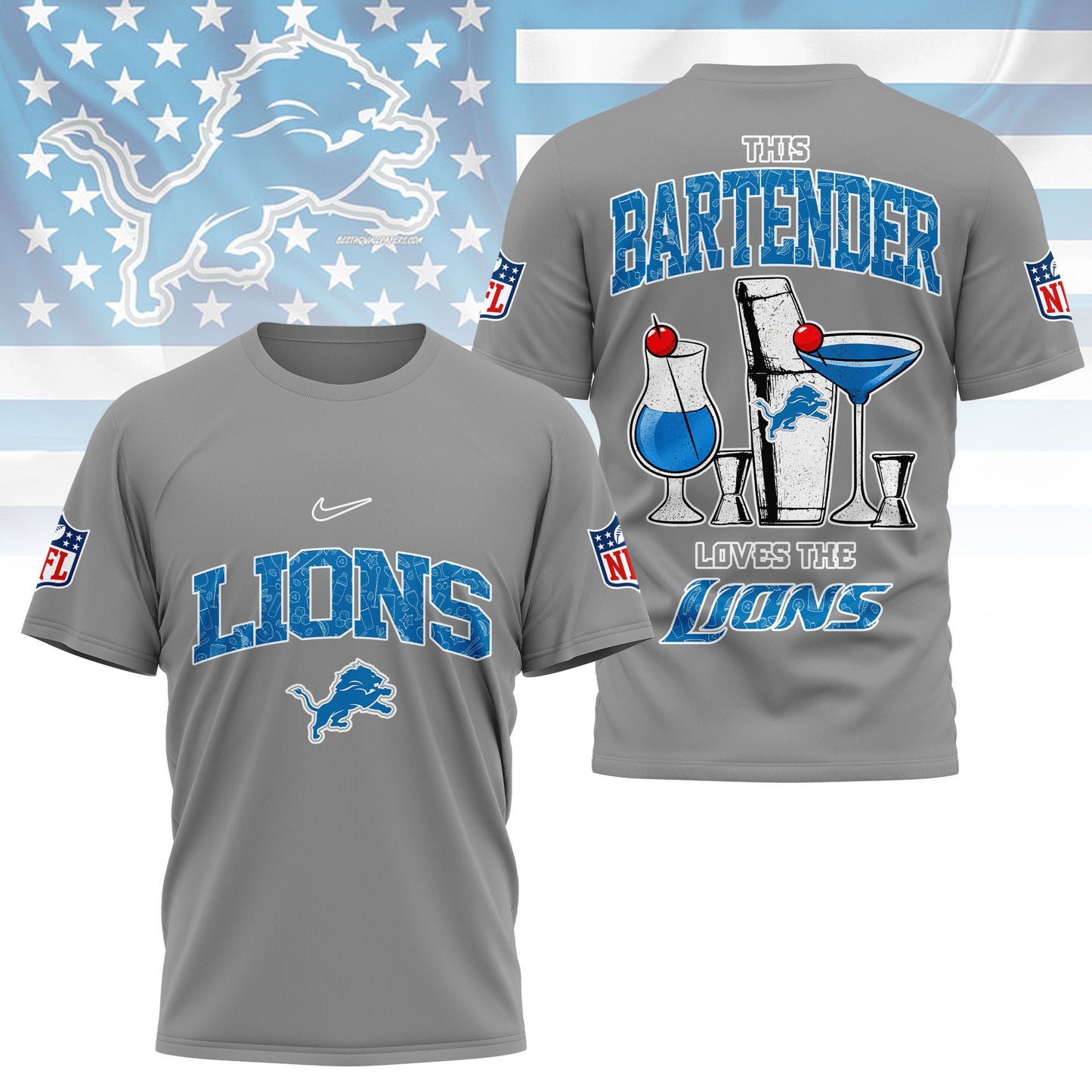 LIMITED EDITION - NEW CUSTOMIZED NFL04 DTL DETROIT LIONS BARTENDER FAN 3D SHIRT