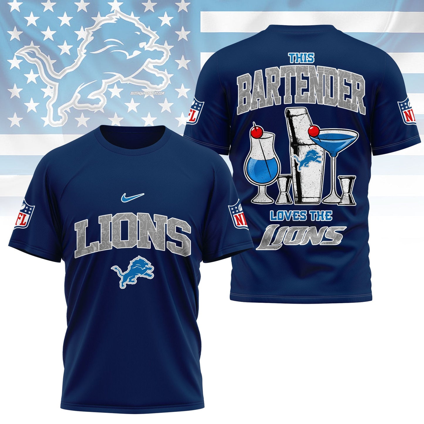 LIMITED EDITION - NEW CUSTOMIZED NFL04 DTL DETROIT LIONS BARTENDER FAN 3D SHIRT