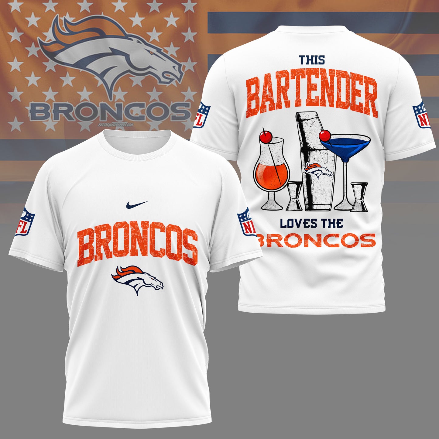 LIMITED EDITION - NEW CUSTOMIZED NFL13 DVB DENVER BRONCOS BARTENDER FAN 3D SHIRT