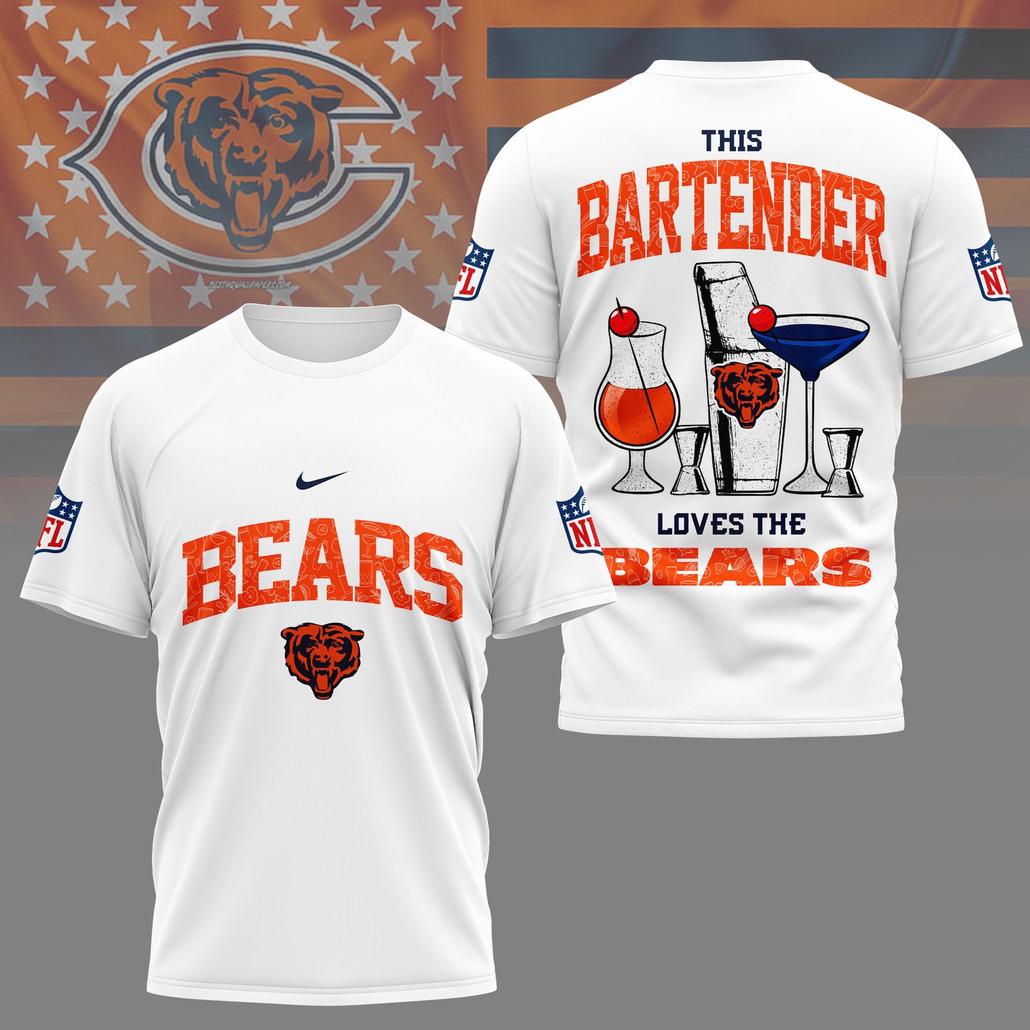 LIMITED EDITION - NEW CUSTOMIZED NFL26 CCB CHICAGO BEARS BARTENDER FAN 3D SHIRT
