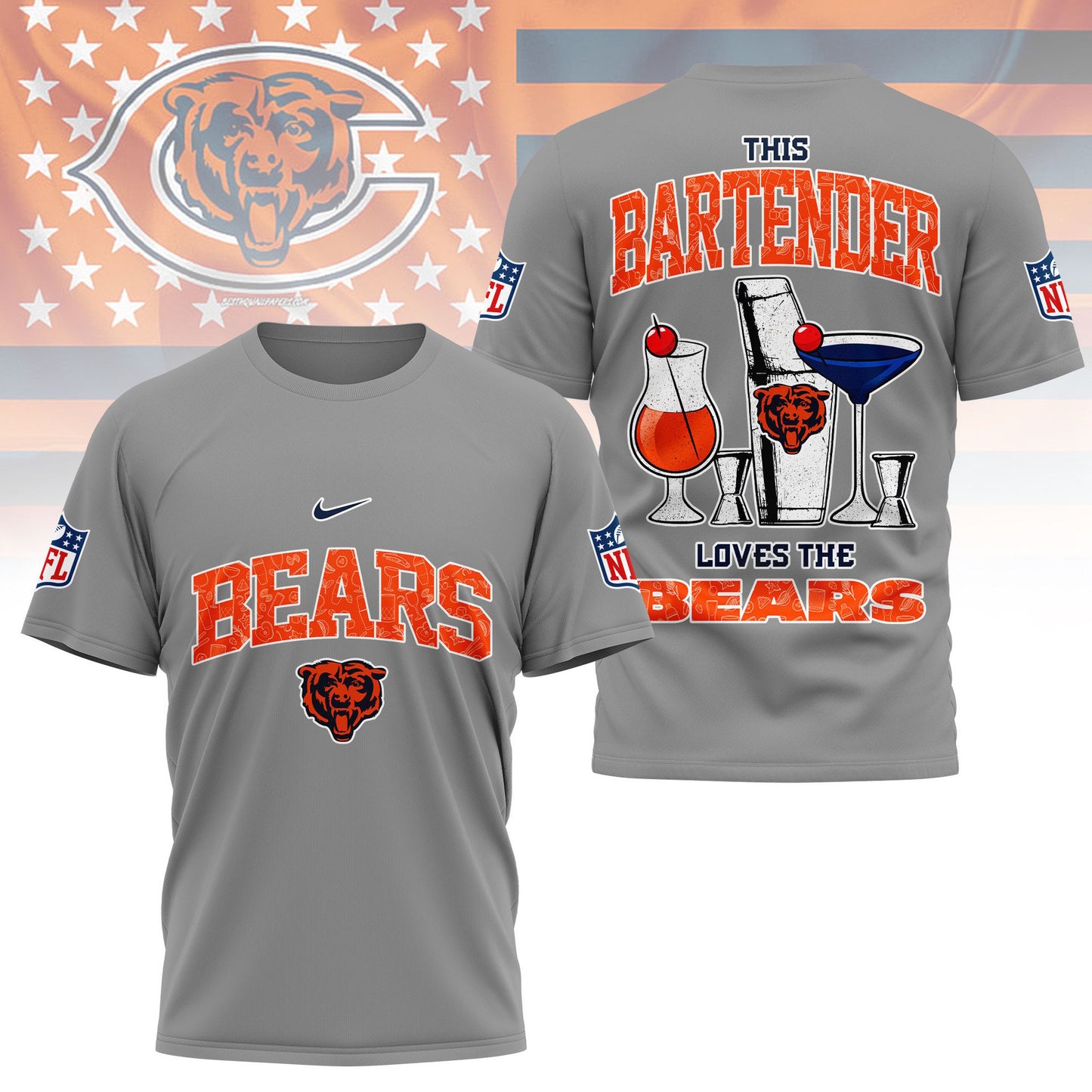 LIMITED EDITION - NEW CUSTOMIZED NFL26 CCB CHICAGO BEARS BARTENDER FAN 3D SHIRT
