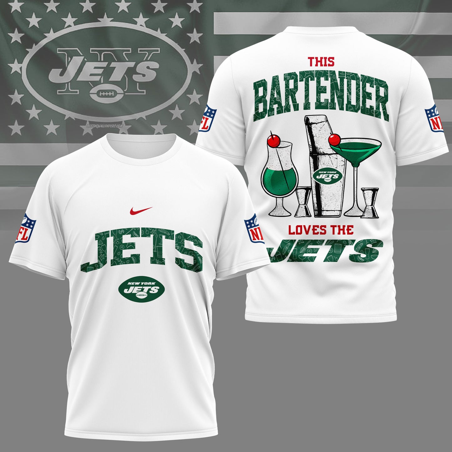 LIMITED EDITION - NEW CUSTOMIZED NFL25 NYJ NEW YORK JETS BARTENDER FAN 3D SHIRT