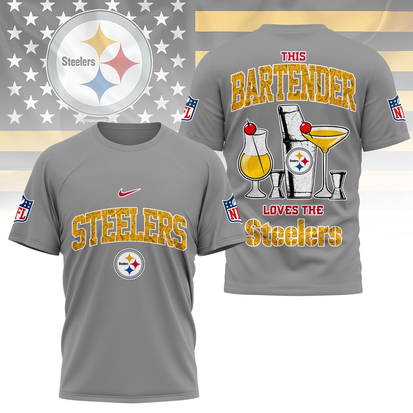 LIMITED EDITION - NEW CUSTOMIZED NFL14 PSB PITTSBURGH STEELERS BARTENDER FAN 3D SHIRT