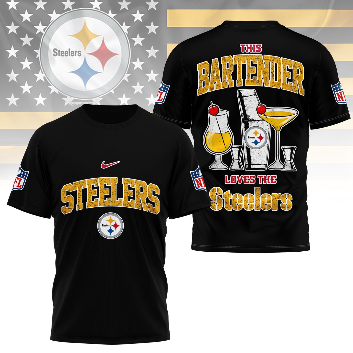 LIMITED EDITION - NEW CUSTOMIZED NFL14 PSB PITTSBURGH STEELERS BARTENDER FAN 3D SHIRT