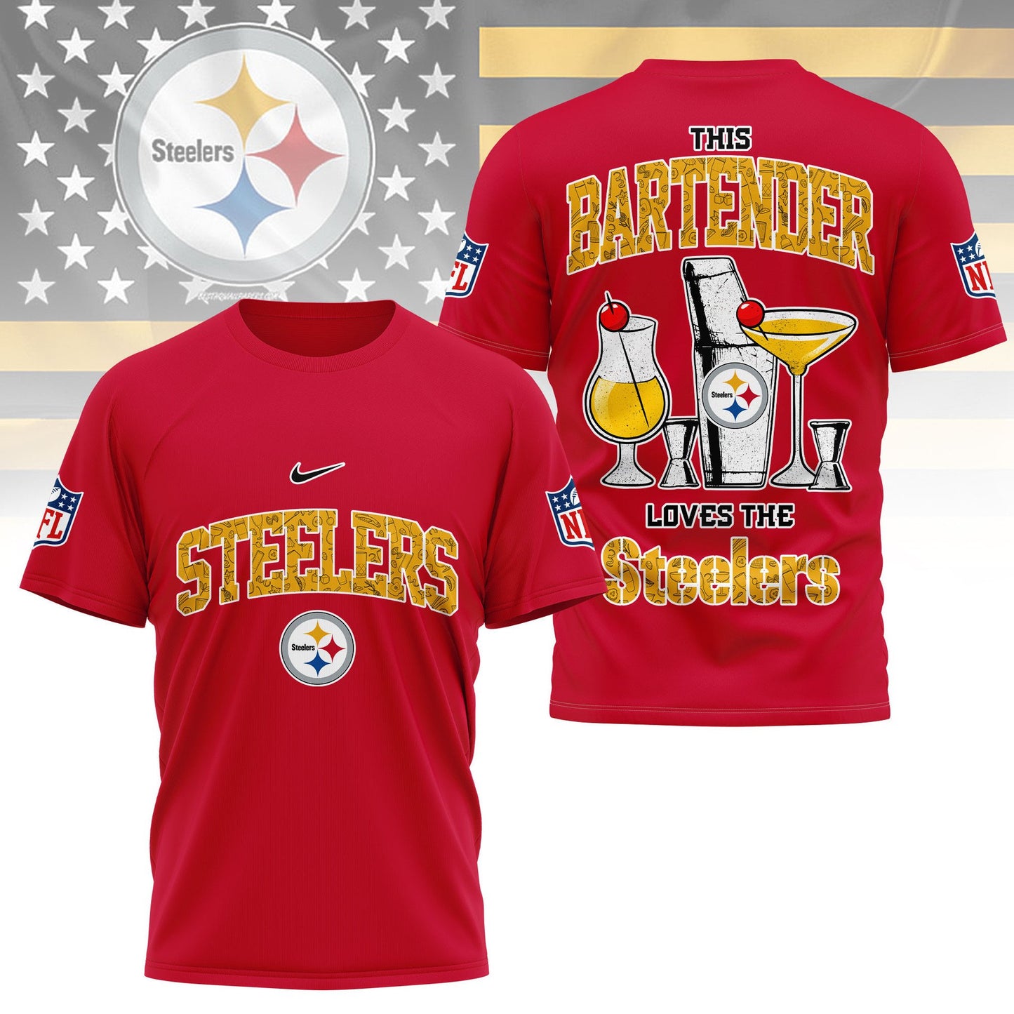 LIMITED EDITION - NEW CUSTOMIZED NFL14 PSB PITTSBURGH STEELERS BARTENDER FAN 3D SHIRT