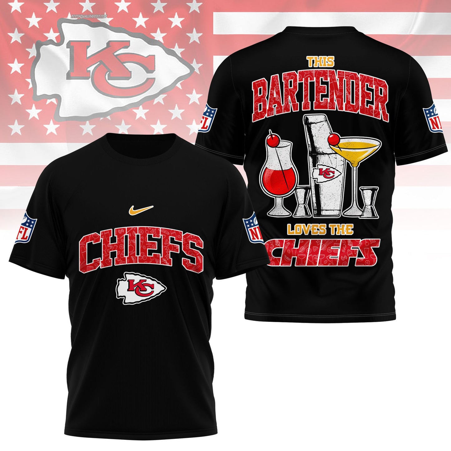 LIMITED EDITION - NEW CUSTOMIZED NHL01 NFL01 KCC KANSAS CITY CHIEFS BARTENDER FAN 3D SHIRT