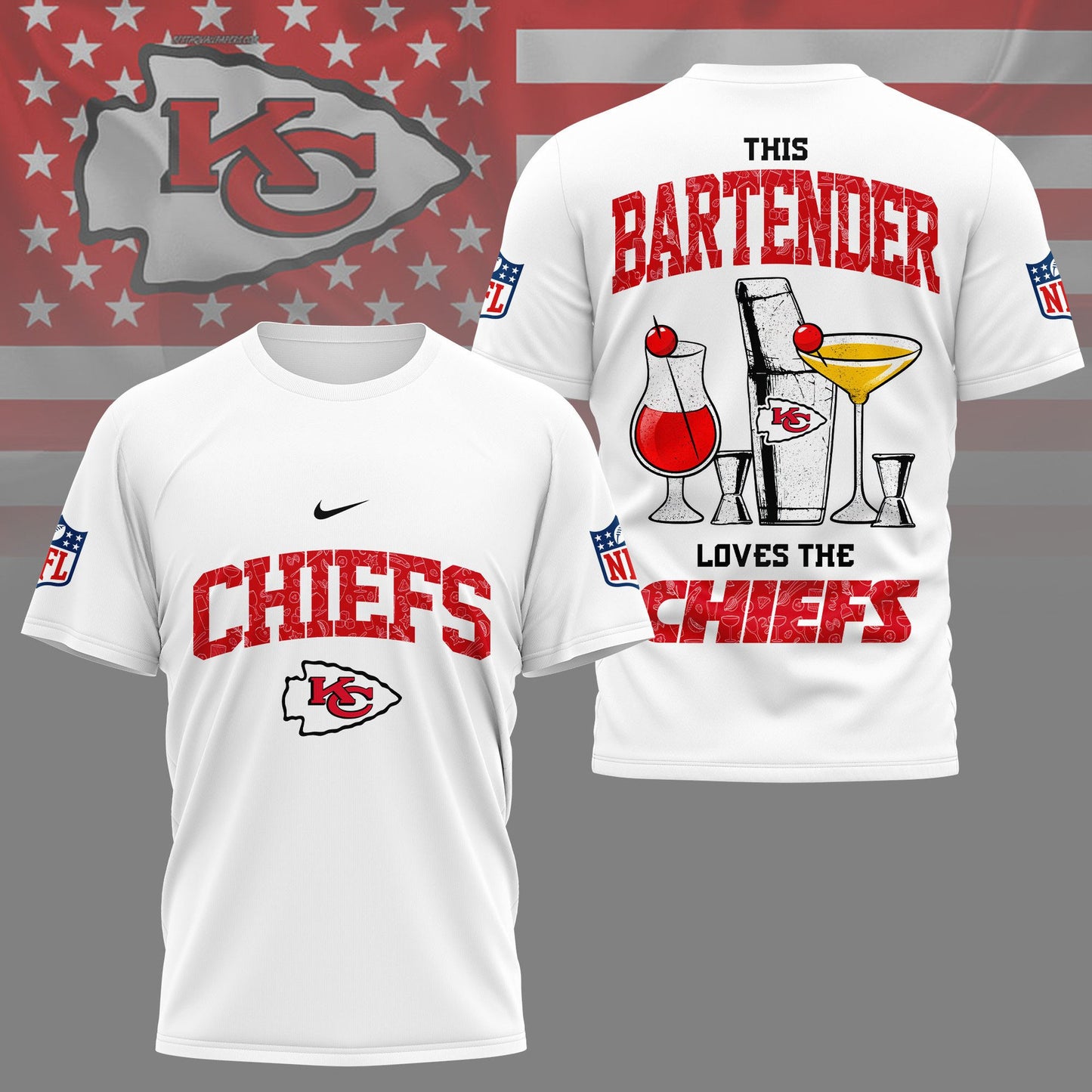 LIMITED EDITION - NEW CUSTOMIZED NHL01 NFL01 KCC KANSAS CITY CHIEFS BARTENDER FAN 3D SHIRT