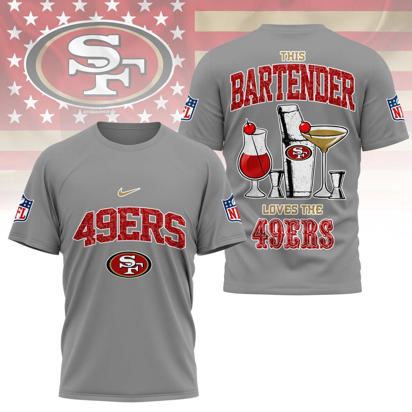 LIMITED EDITION - NEW CUSTOMIZED NFL11 SF49 SAN FRANCISCO 49ERS BARTENDER FAN 3D SHIRT