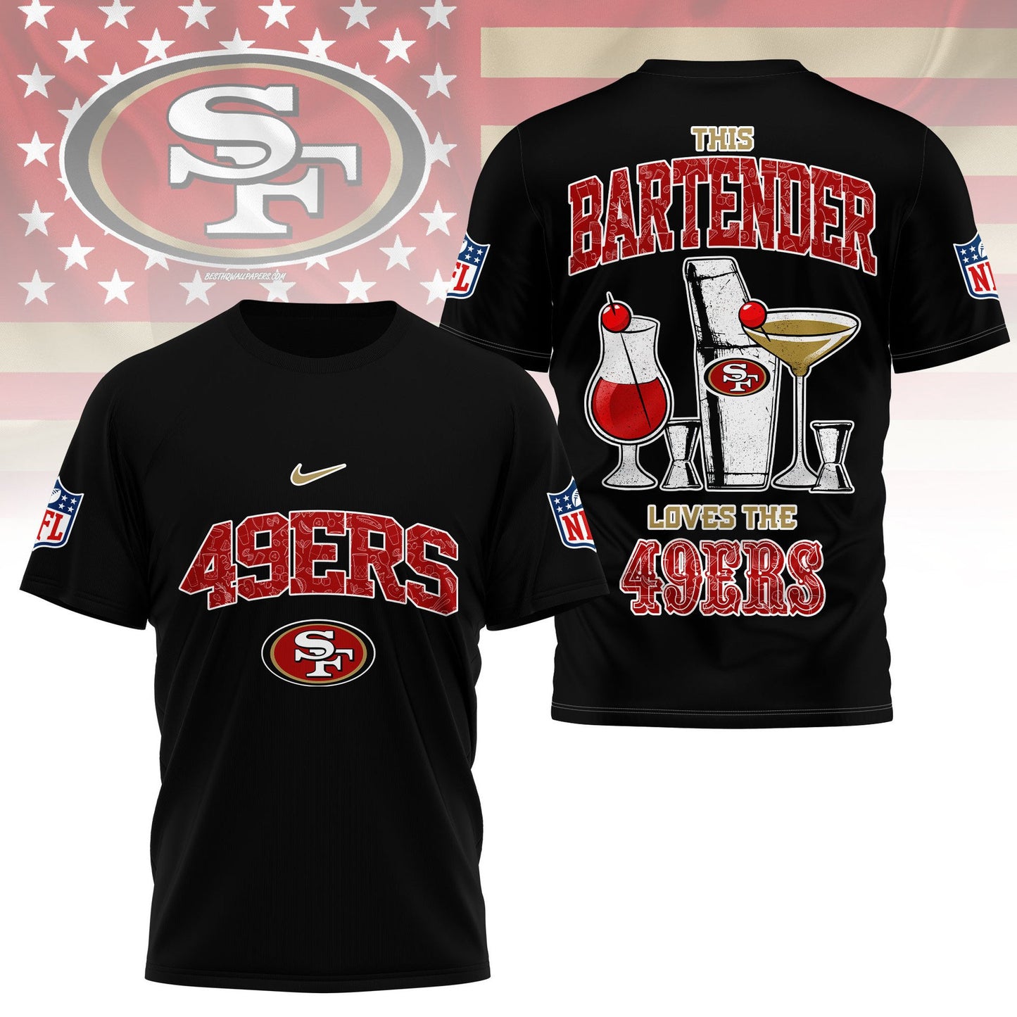 LIMITED EDITION - NEW CUSTOMIZED NFL11 SF49 SAN FRANCISCO 49ERS BARTENDER FAN 3D SHIRT