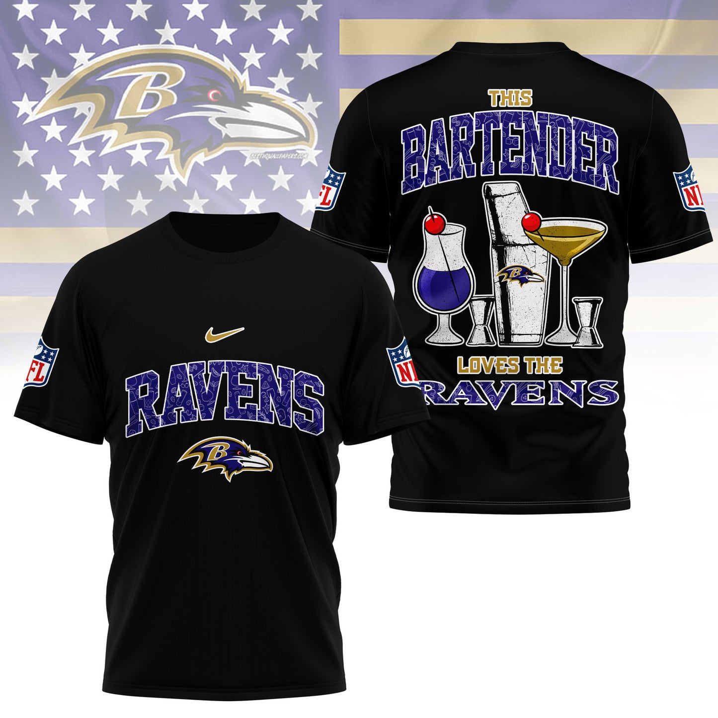 LIMITED EDITION - NEW CUSTOMIZED NFL28 BTR BALTIMORE RAVENS BARTENDER FAN 3D SHIRT