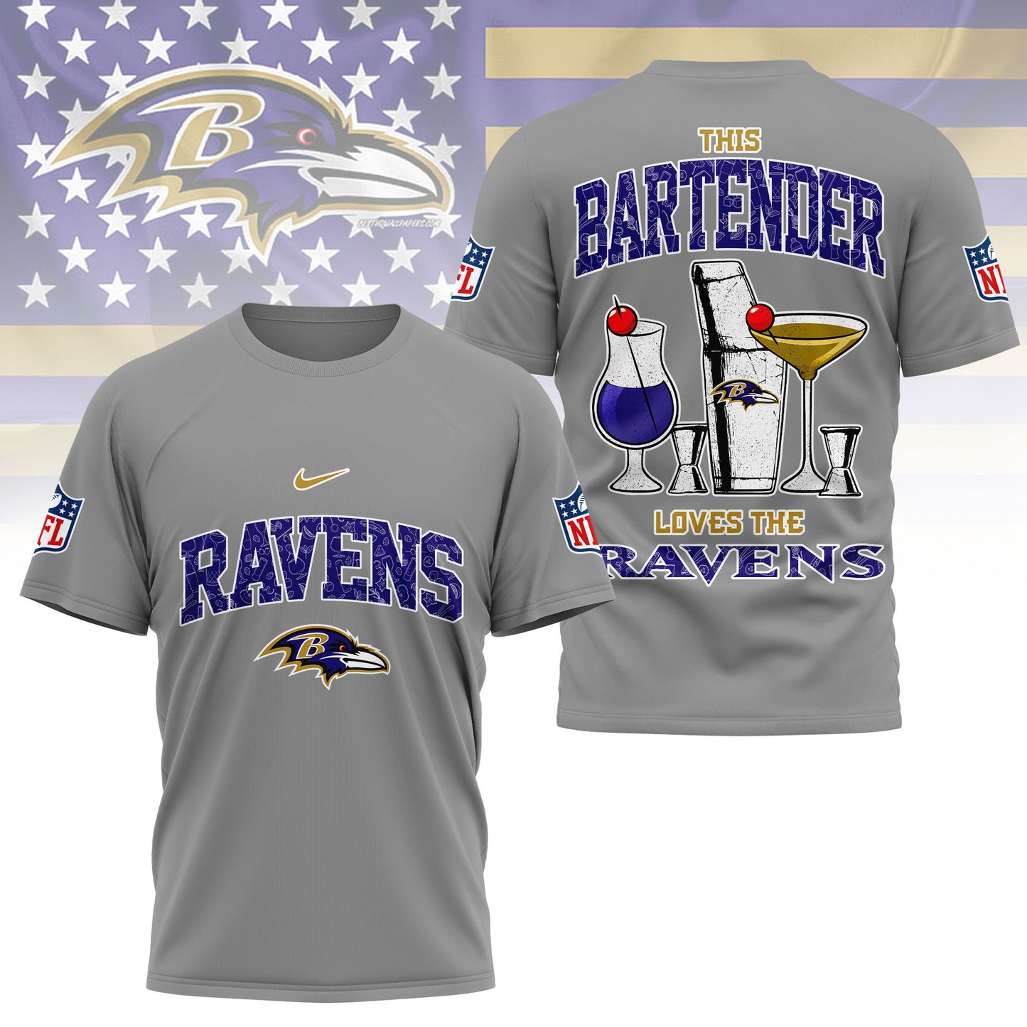 LIMITED EDITION - NEW CUSTOMIZED NFL28 BTR BALTIMORE RAVENS BARTENDER FAN 3D SHIRT