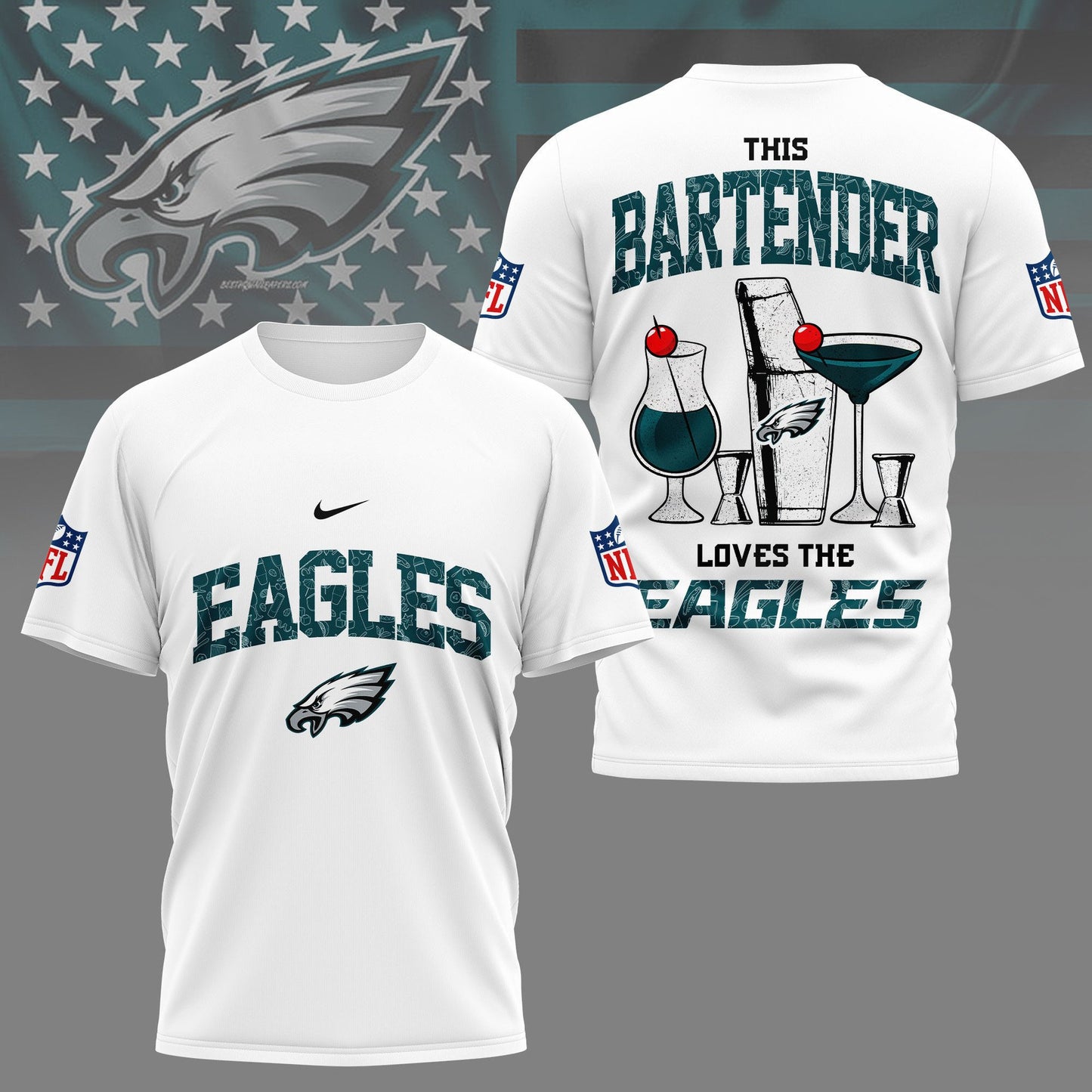 LIMITED EDITION - NEW CUSTOMIZED NFL02 PPE PHILADELPHIA EAGLES BARTENDER FAN 3D SHIRT