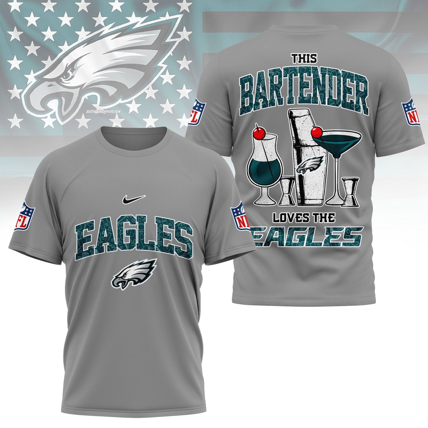 LIMITED EDITION - NEW CUSTOMIZED NFL02 PPE PHILADELPHIA EAGLES BARTENDER FAN 3D SHIRT
