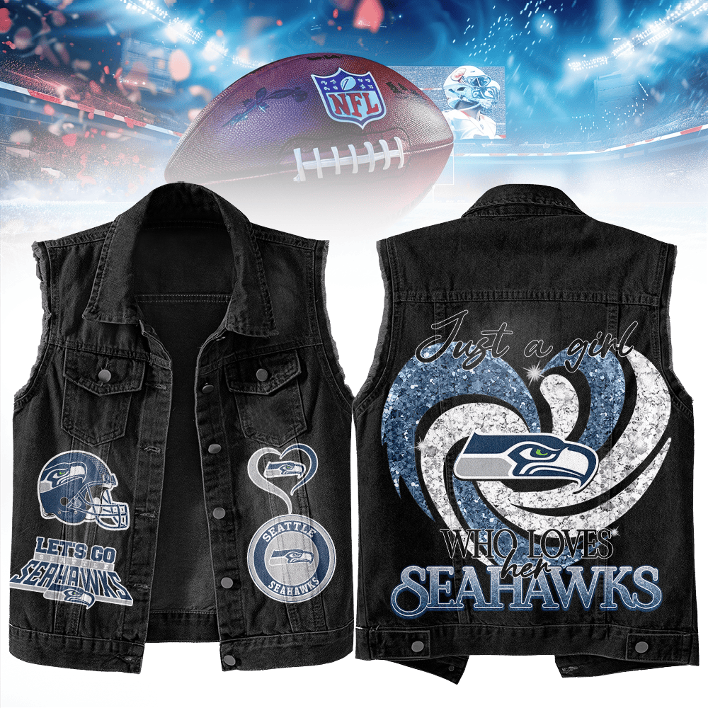 LIMITED EDITION - NEW PREMIUM NFL06 SSH SEATTLE SEAHAWKS UNISEX SLEEVELESS DENIM JACKET