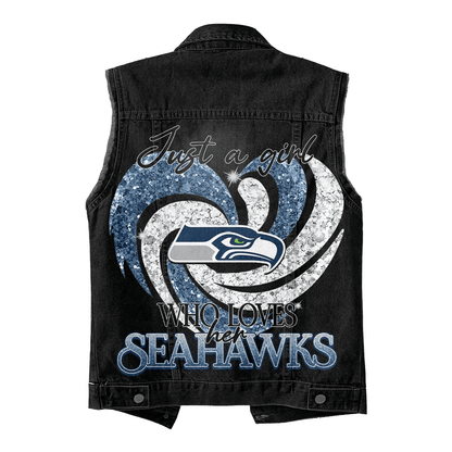 LIMITED EDITION - NEW PREMIUM NFL06 SSH SEATTLE SEAHAWKS UNISEX SLEEVELESS DENIM JACKET