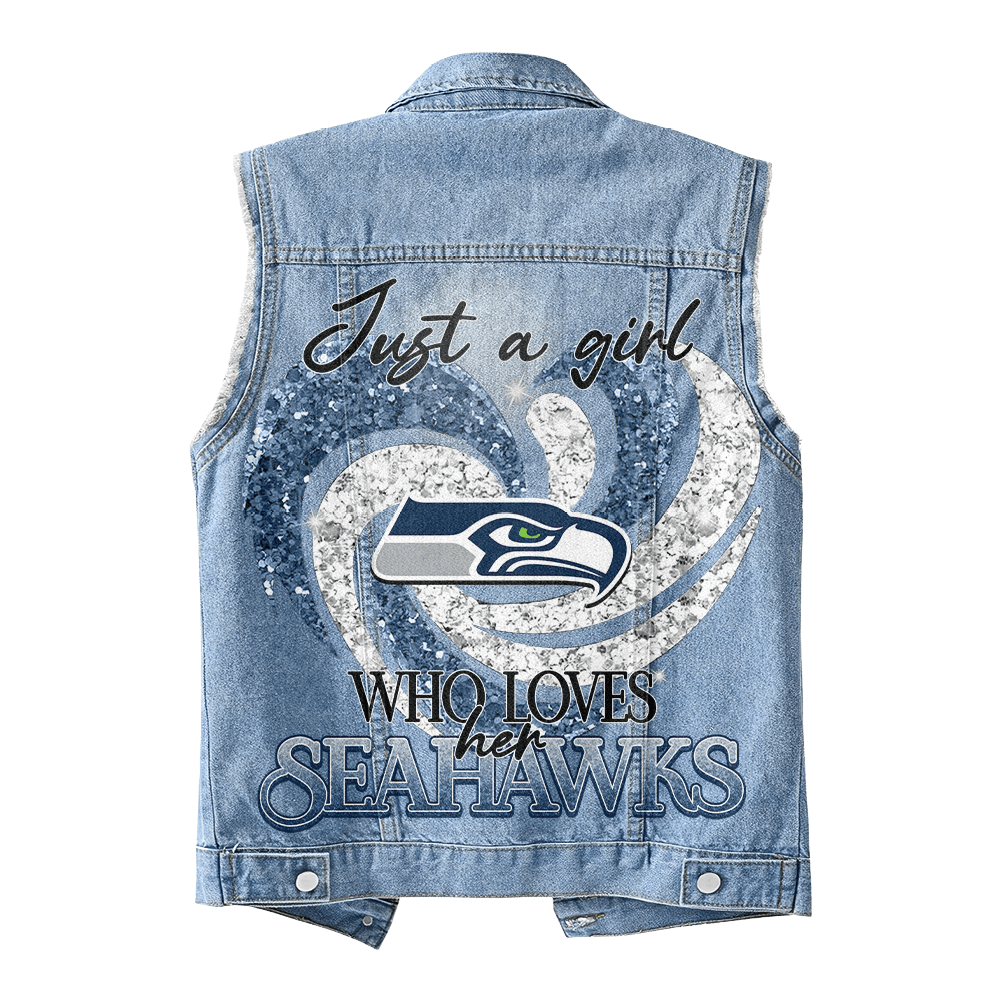 LIMITED EDITION - NEW PREMIUM NFL06 SSH SEATTLE SEAHAWKS UNISEX SLEEVELESS DENIM JACKET