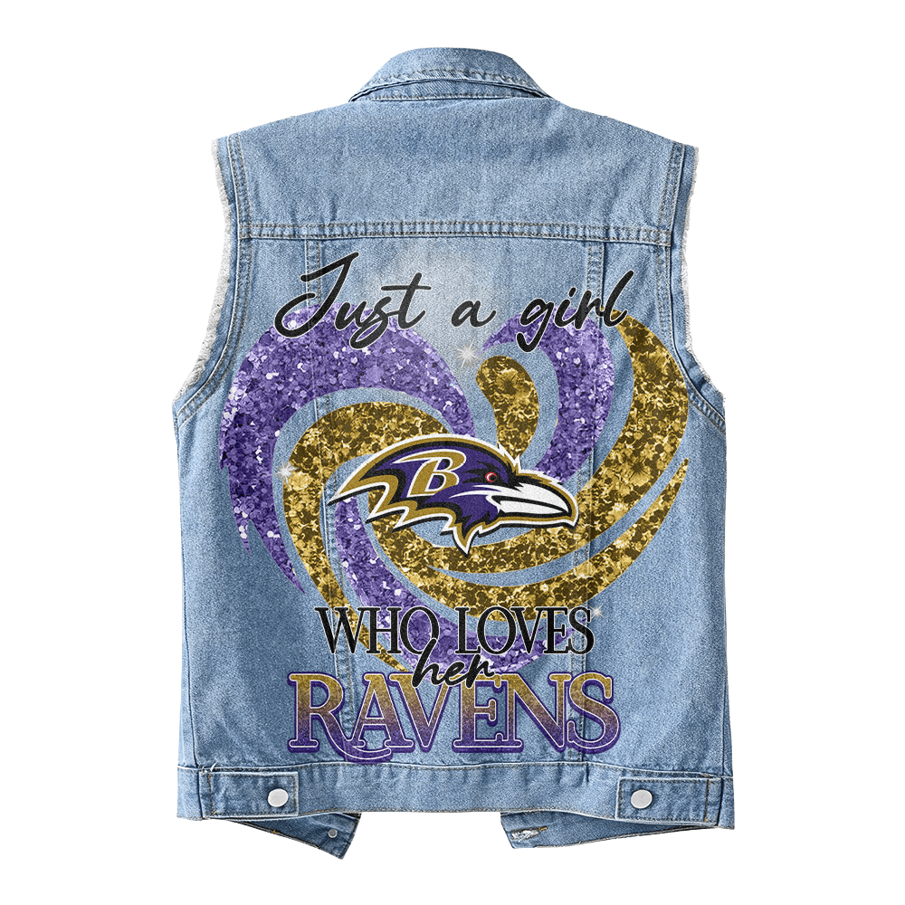 LIMITED EDITION - NEW PREMIUM NFL28 BTR BALTIMORE RAVENS UNISEX SLEEVELESS DENIM JACKET