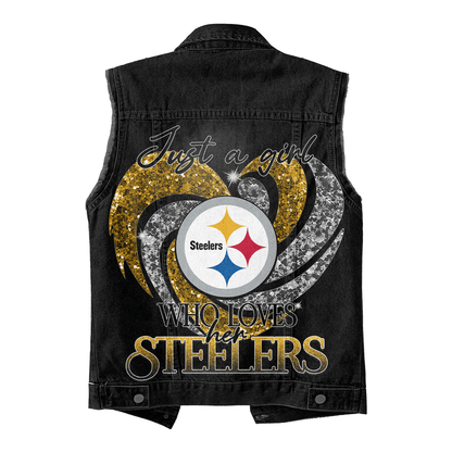 LIMITED EDITION - NEW PREMIUM NFL14 PSB PITTSBURGH STEELERS UNISEX SLEEVELESS DENIM JACKET