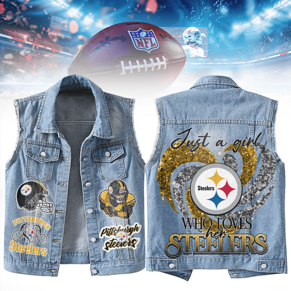LIMITED EDITION - NEW PREMIUM NFL14 PSB PITTSBURGH STEELERS UNISEX SLEEVELESS DENIM JACKET