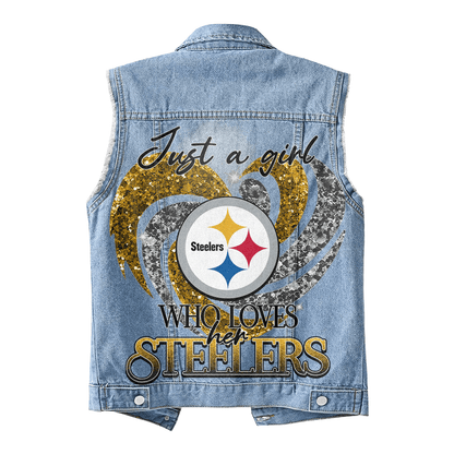 LIMITED EDITION - NEW PREMIUM NFL14 PSB PITTSBURGH STEELERS UNISEX SLEEVELESS DENIM JACKET