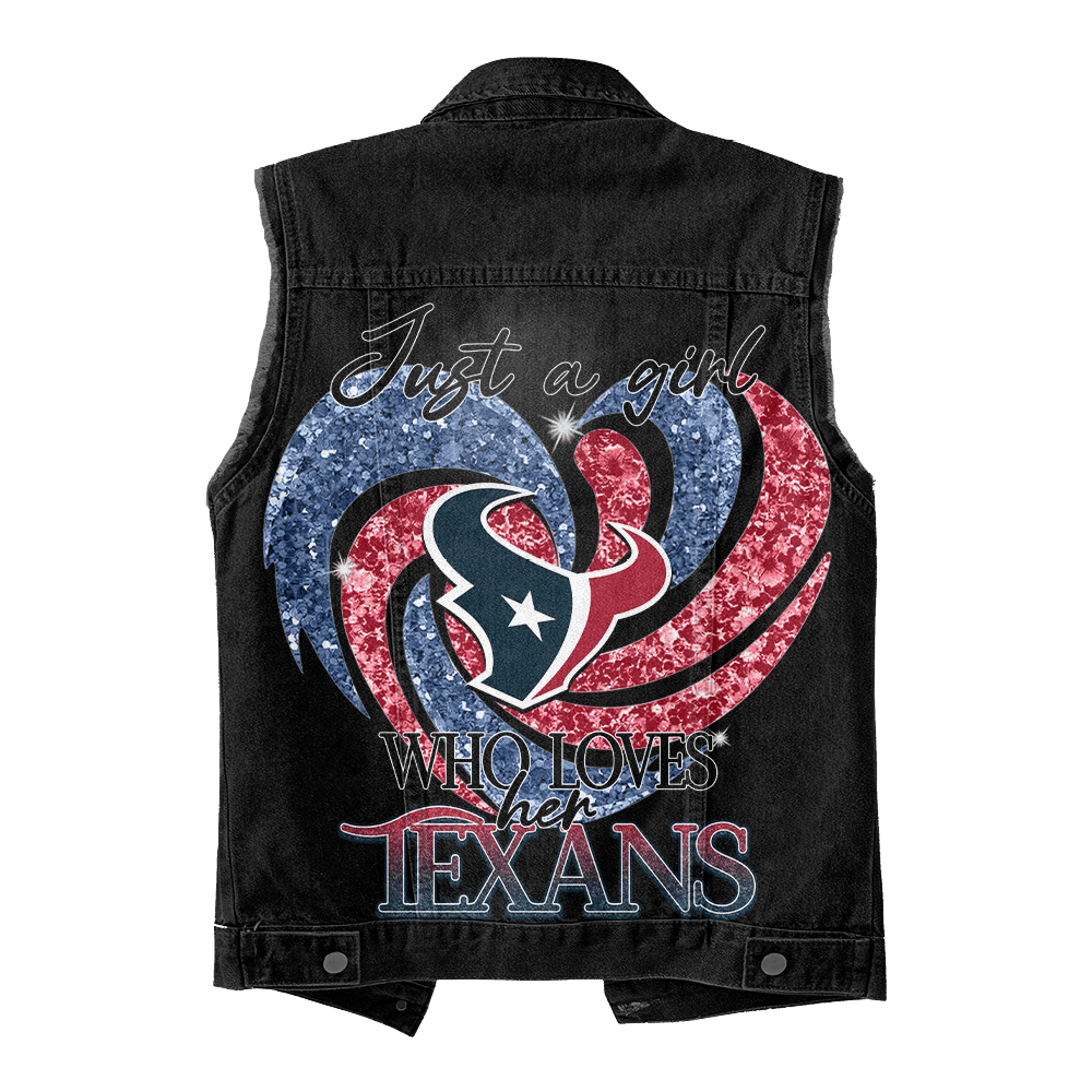 LIMITED EDITION - NEW PREMIUM NFL15 HTT HOUSTON TEXANS UNISEX SLEEVELESS DENIM JACKET