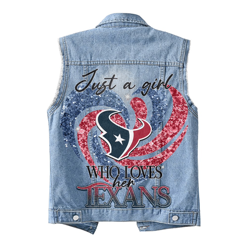 LIMITED EDITION - NEW PREMIUM NFL15 HTT HOUSTON TEXANS UNISEX SLEEVELESS DENIM JACKET