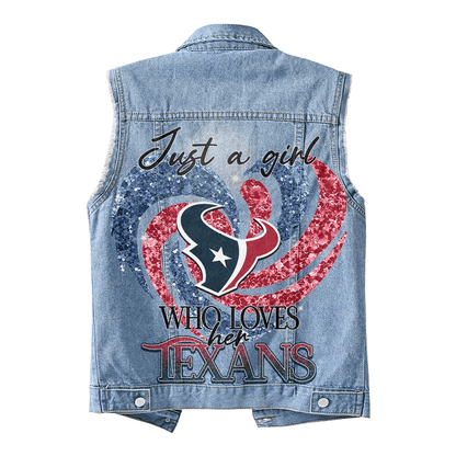 LIMITED EDITION - NEW PREMIUM NFL15 HTT HOUSTON TEXANS UNISEX SLEEVELESS DENIM JACKET