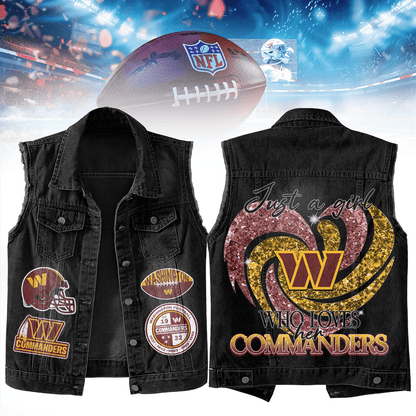 LIMITED EDITION - NEW PREMIUM NFL12 WTC WASHINGTON COMMANDERS UNISEX SLEEVELESS DENIM JACKET