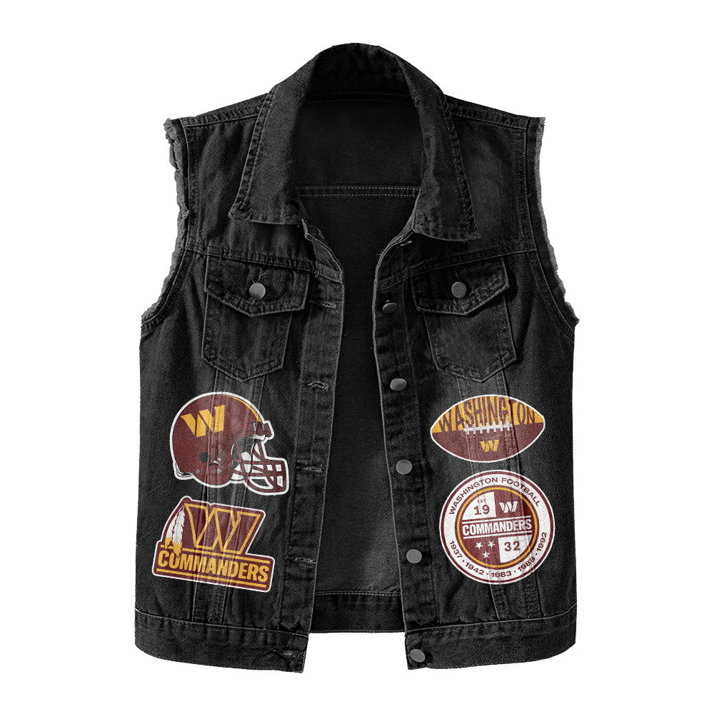 LIMITED EDITION - NEW PREMIUM NFL12 WTC WASHINGTON COMMANDERS UNISEX SLEEVELESS DENIM JACKET
