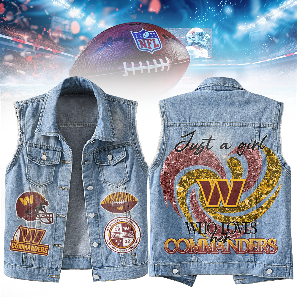 LIMITED EDITION - NEW PREMIUM NFL12 WTC WASHINGTON COMMANDERS UNISEX SLEEVELESS DENIM JACKET