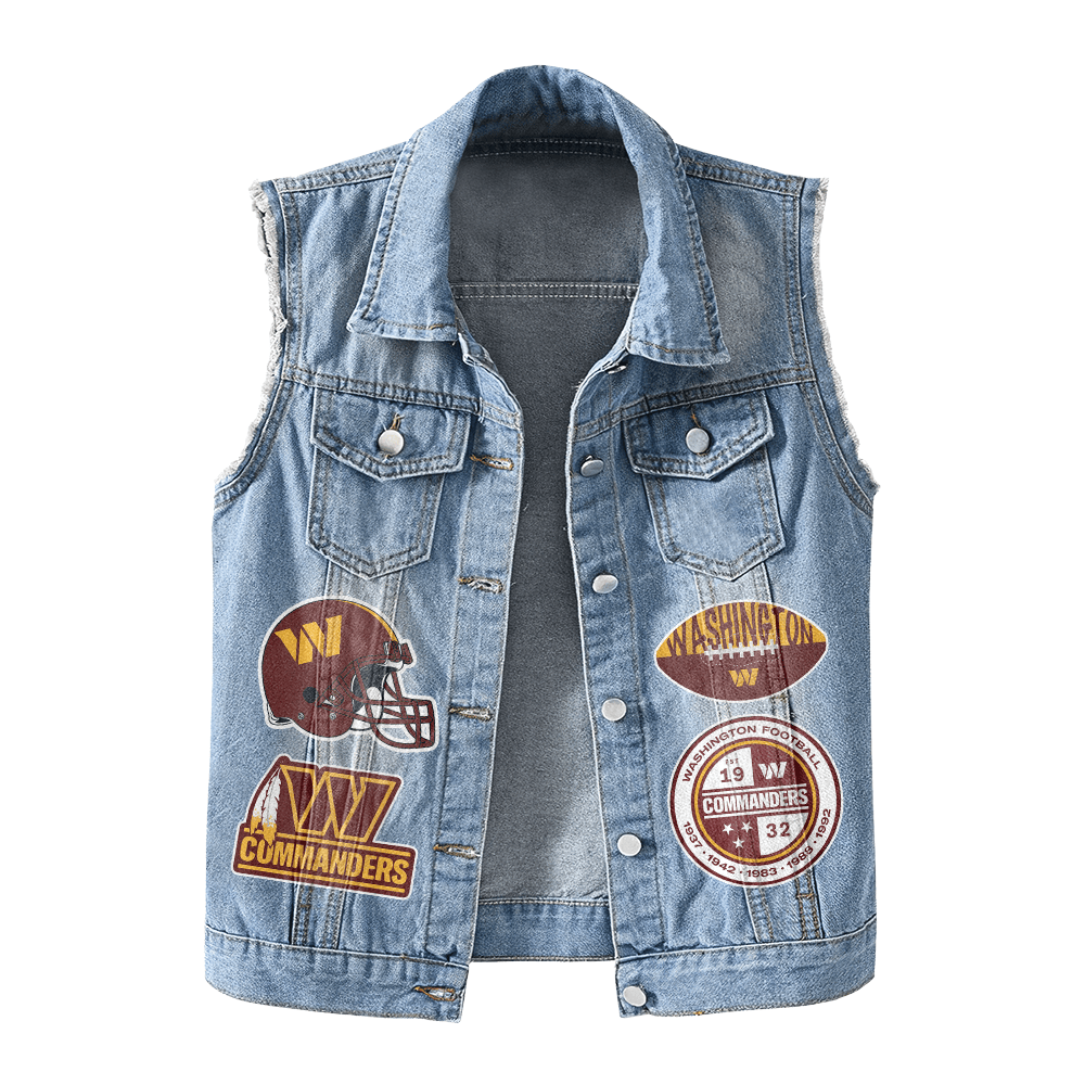 LIMITED EDITION - NEW PREMIUM NFL12 WTC WASHINGTON COMMANDERS UNISEX SLEEVELESS DENIM JACKET