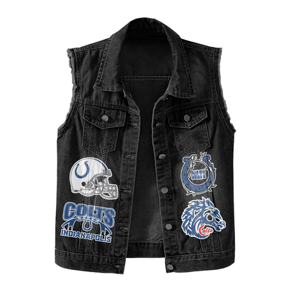 LIMITED EDITION - NEW PREMIUM NFL17 IDC INDIANAPOLIS COLTS UNISEX SLEEVELESS DENIM JACKET