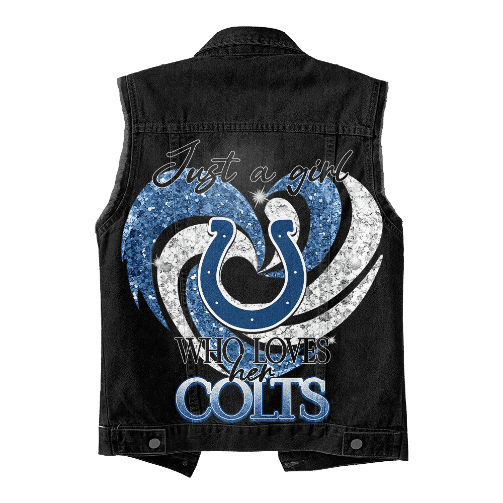 LIMITED EDITION - NEW PREMIUM NFL17 IDC INDIANAPOLIS COLTS UNISEX SLEEVELESS DENIM JACKET