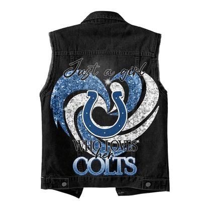 LIMITED EDITION - NEW PREMIUM NFL17 IDC INDIANAPOLIS COLTS UNISEX SLEEVELESS DENIM JACKET