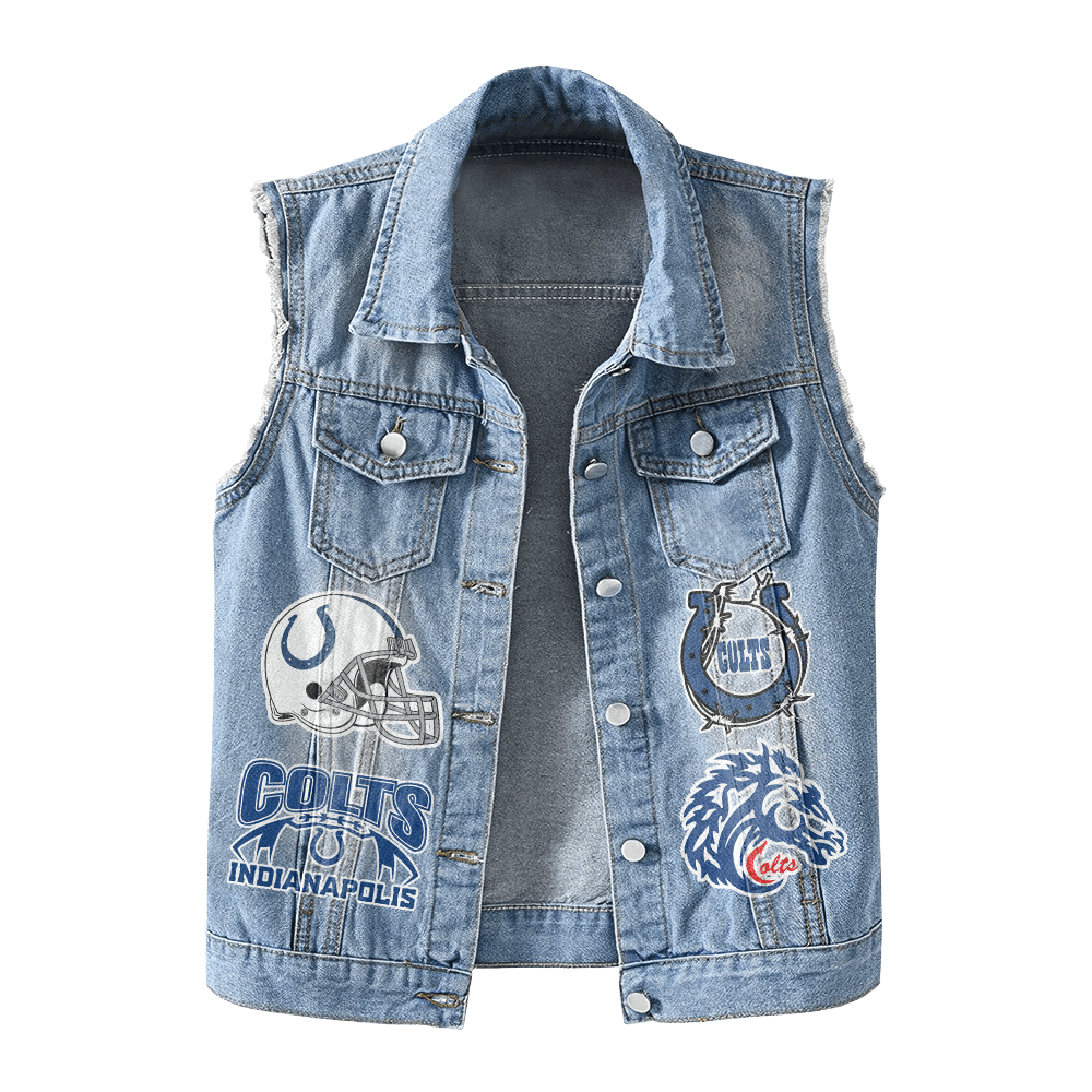 LIMITED EDITION - NEW PREMIUM NFL17 IDC INDIANAPOLIS COLTS UNISEX SLEEVELESS DENIM JACKET