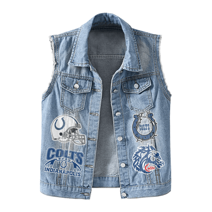 LIMITED EDITION - NEW PREMIUM NFL17 IDC INDIANAPOLIS COLTS UNISEX SLEEVELESS DENIM JACKET