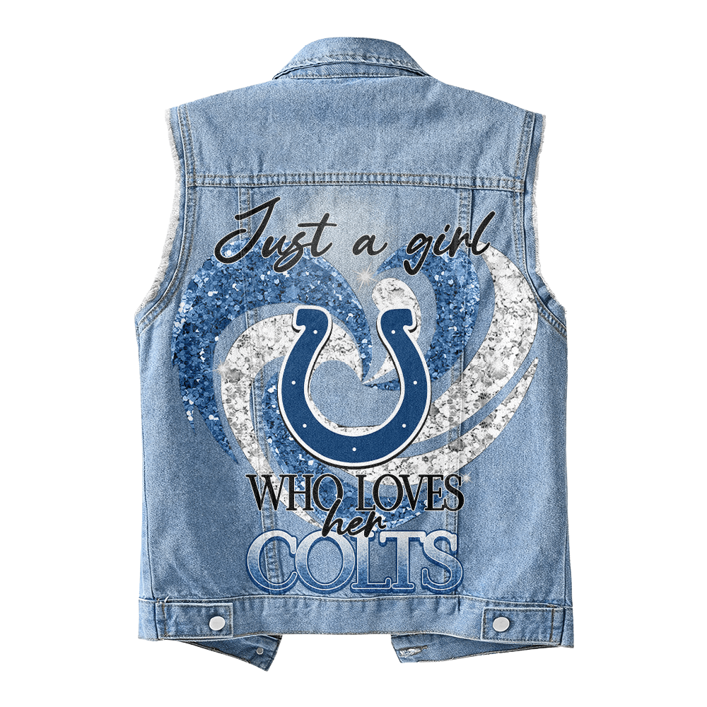 LIMITED EDITION - NEW PREMIUM NFL17 IDC INDIANAPOLIS COLTS UNISEX SLEEVELESS DENIM JACKET