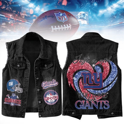 LIMITED EDITION - NEW PREMIUM NFL32 NYG NEW YORK GIANTS UNISEX SLEEVELESS DENIM JACKET