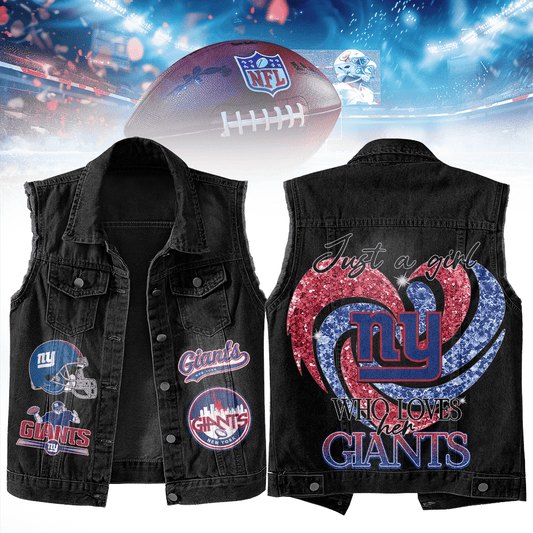 LIMITED EDITION - NEW PREMIUM NFL32 NYG NEW YORK GIANTS UNISEX SLEEVELESS DENIM JACKET