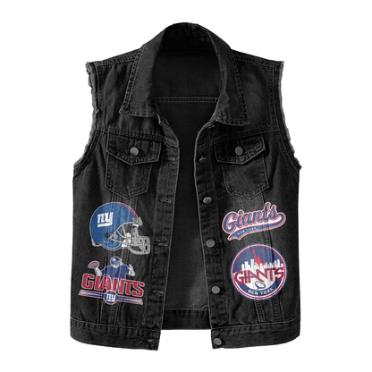 LIMITED EDITION - NEW PREMIUM NFL32 NYG NEW YORK GIANTS UNISEX SLEEVELESS DENIM JACKET
